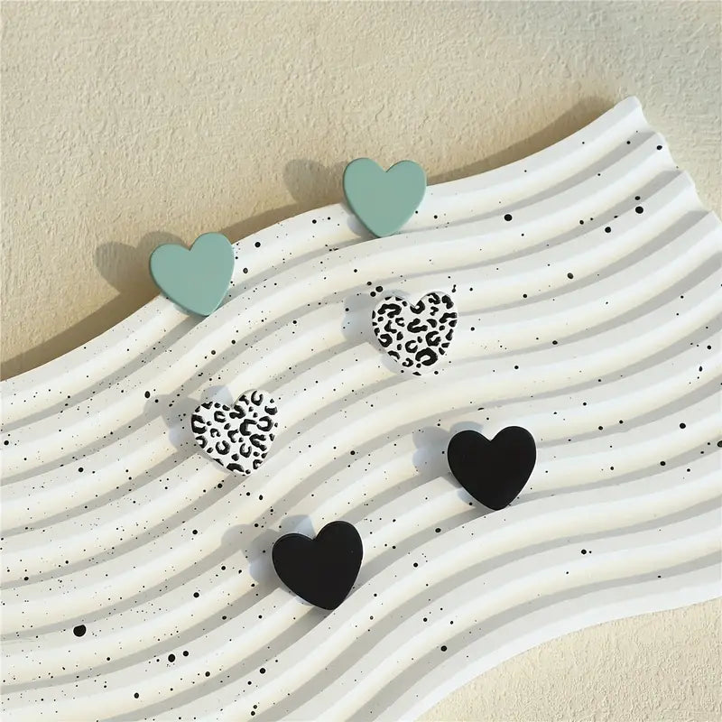 Set of Heart Stud Earrings – Playful Patterns and Timeless Tones