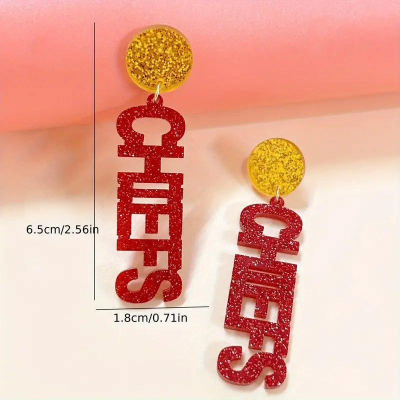 Team Spirit Glitter Dangle Earrings – Bold Red and Gold