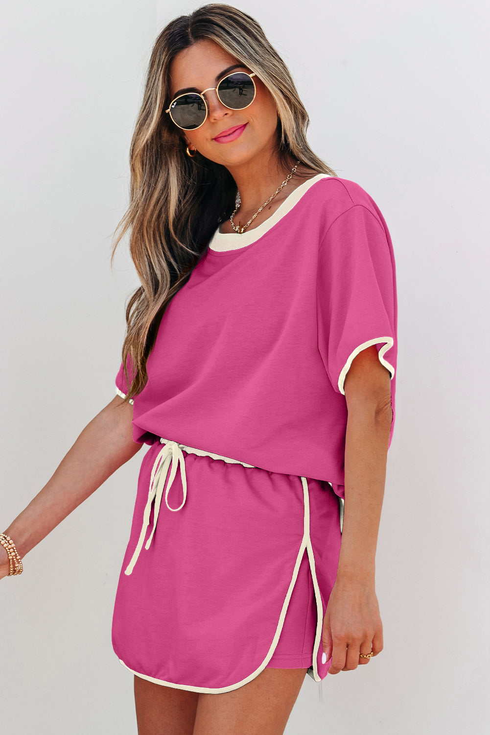 Colorblock Edge Drop Shoulder T Shirt and Skort 2Pcs Set
