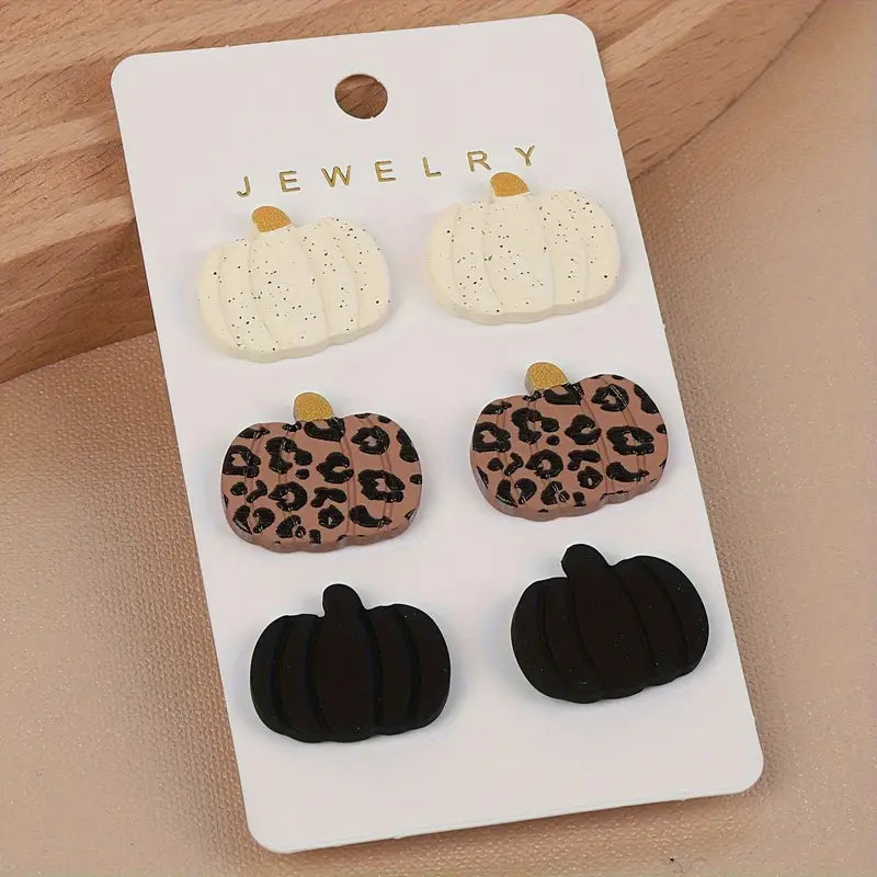 Pumpkin Stud Earring Set – Fall Favorites in Ivory, Leopard, and Black