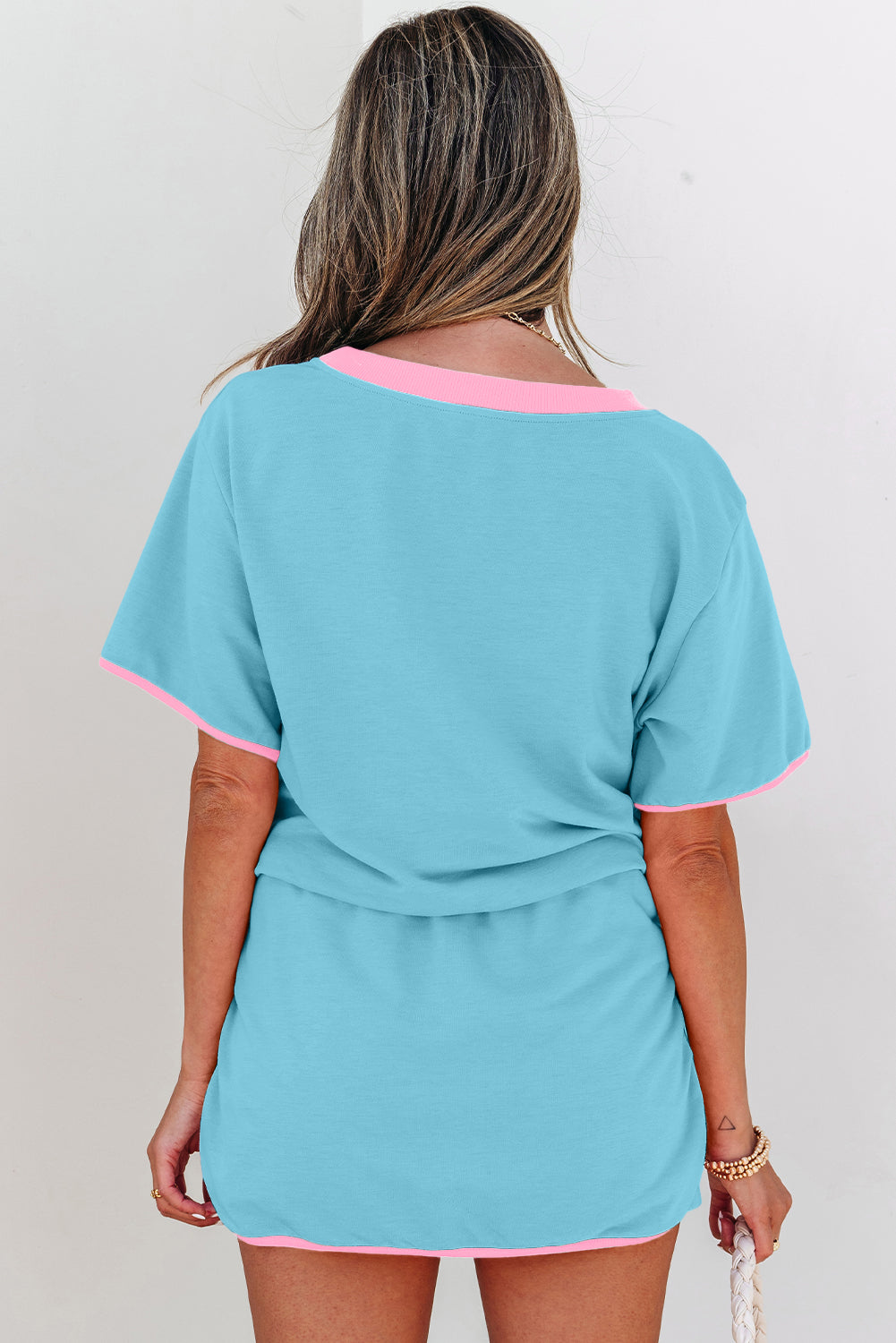 Colorblock Edge Drop Shoulder T Shirt and Skort 2Pcs Set