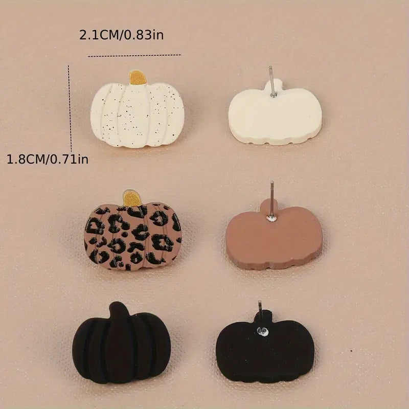 Pumpkin Stud Earring Set – Fall Favorites in Ivory, Leopard, and Black