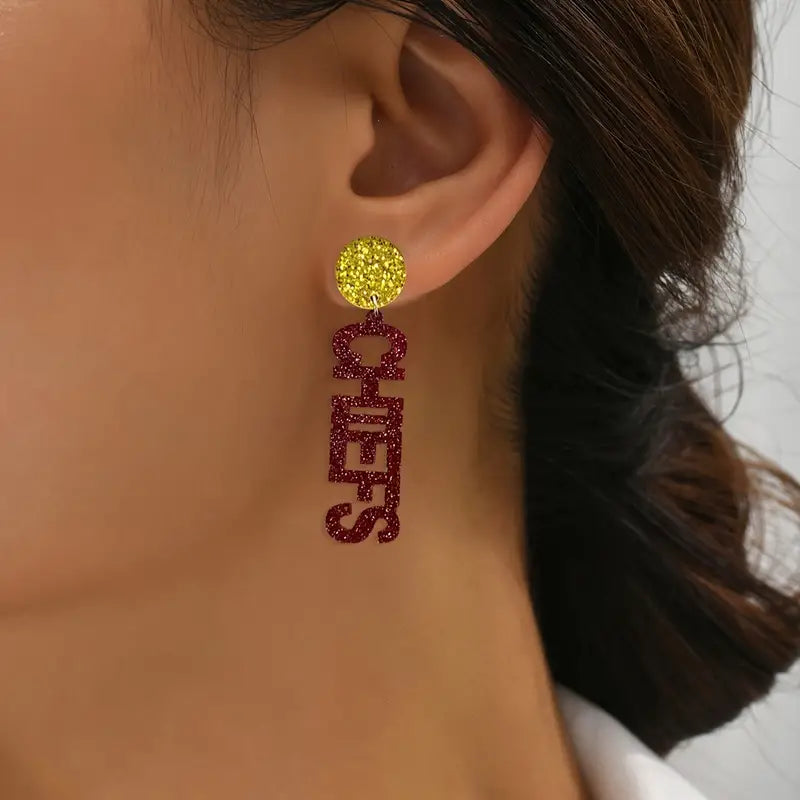 Team Spirit Glitter Dangle Earrings – Bold Red and Gold