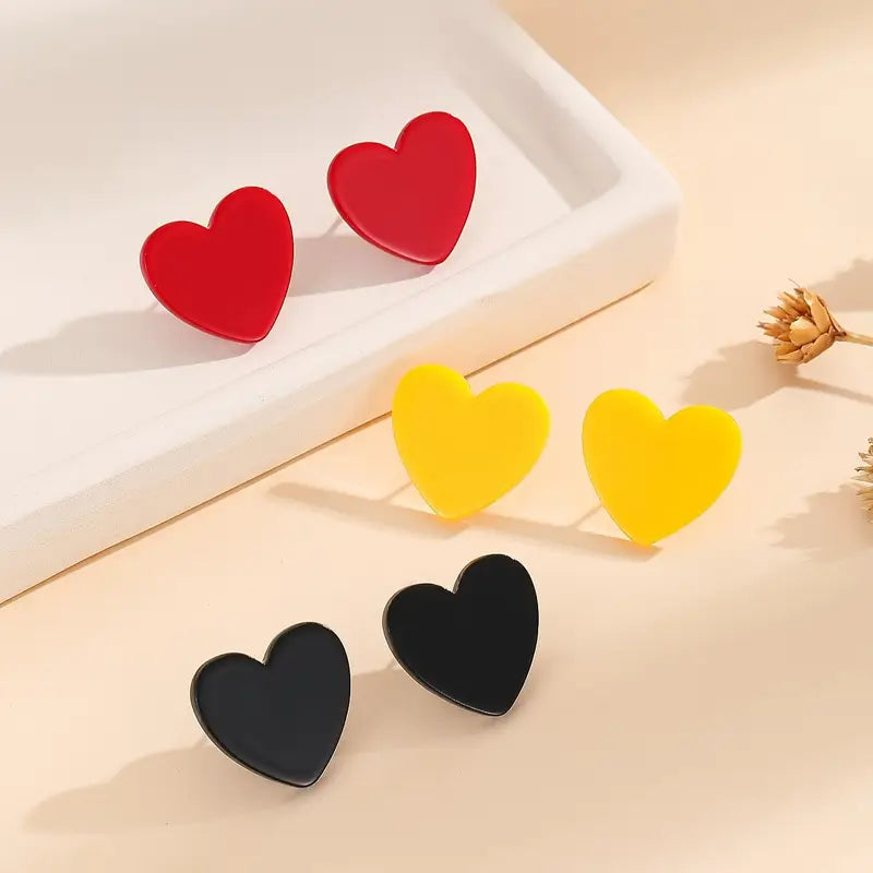 Bold Heart Stud Earring Set – Red, Yellow, and Black