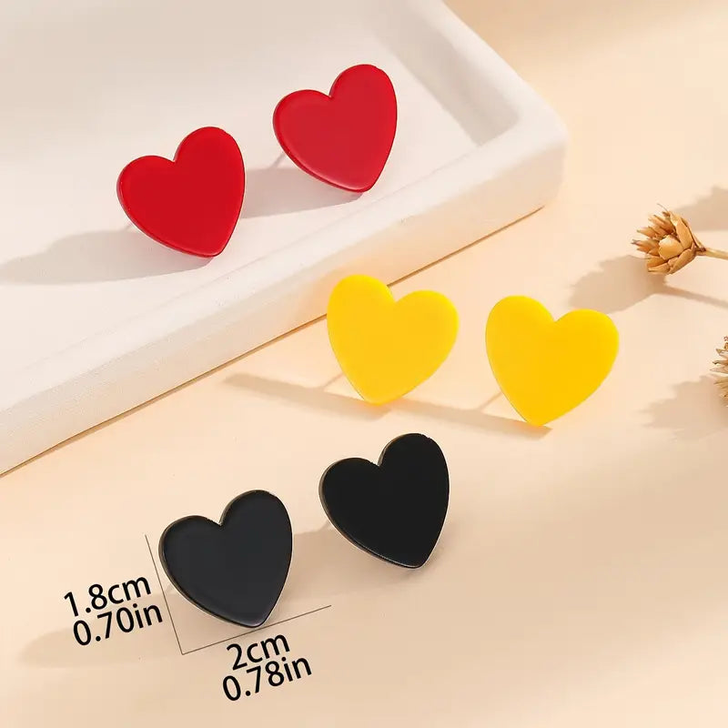 Bold Heart Stud Earring Set – Red, Yellow, and Black