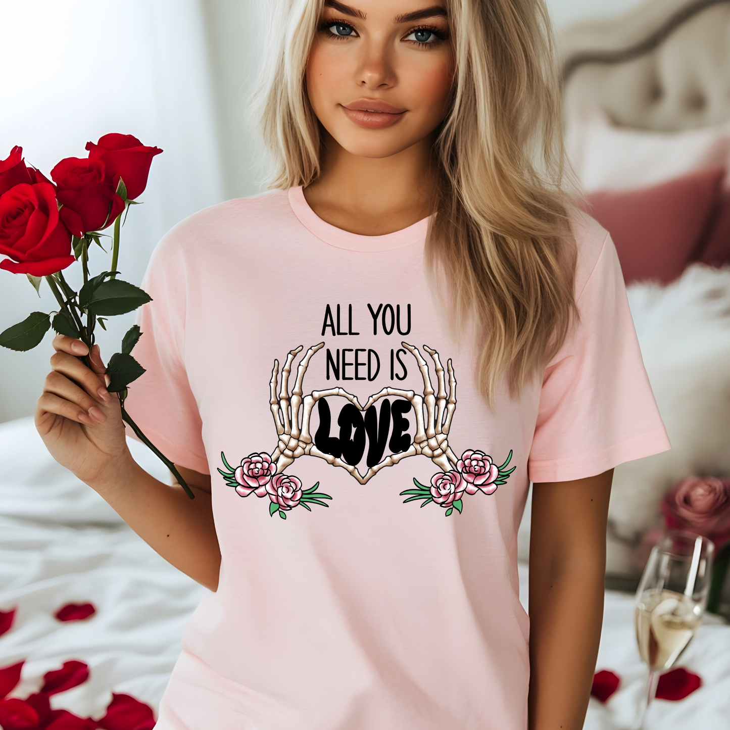 "All You Need Is Love" Skeleton Hands Graphic Tee