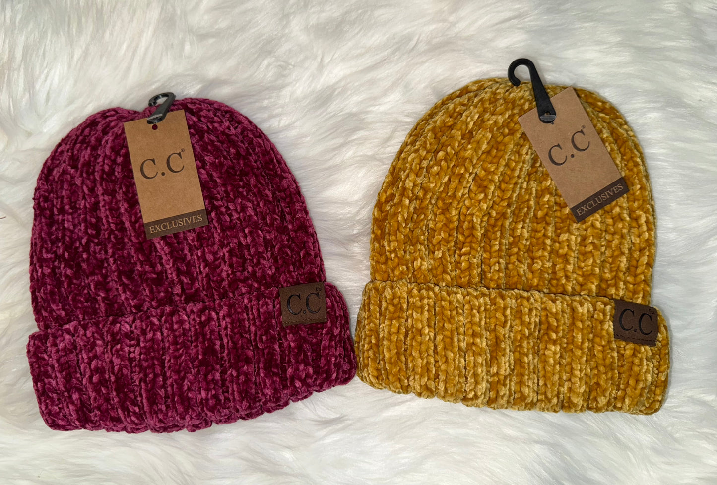 Solid Ribbed Chenille CC Beanie