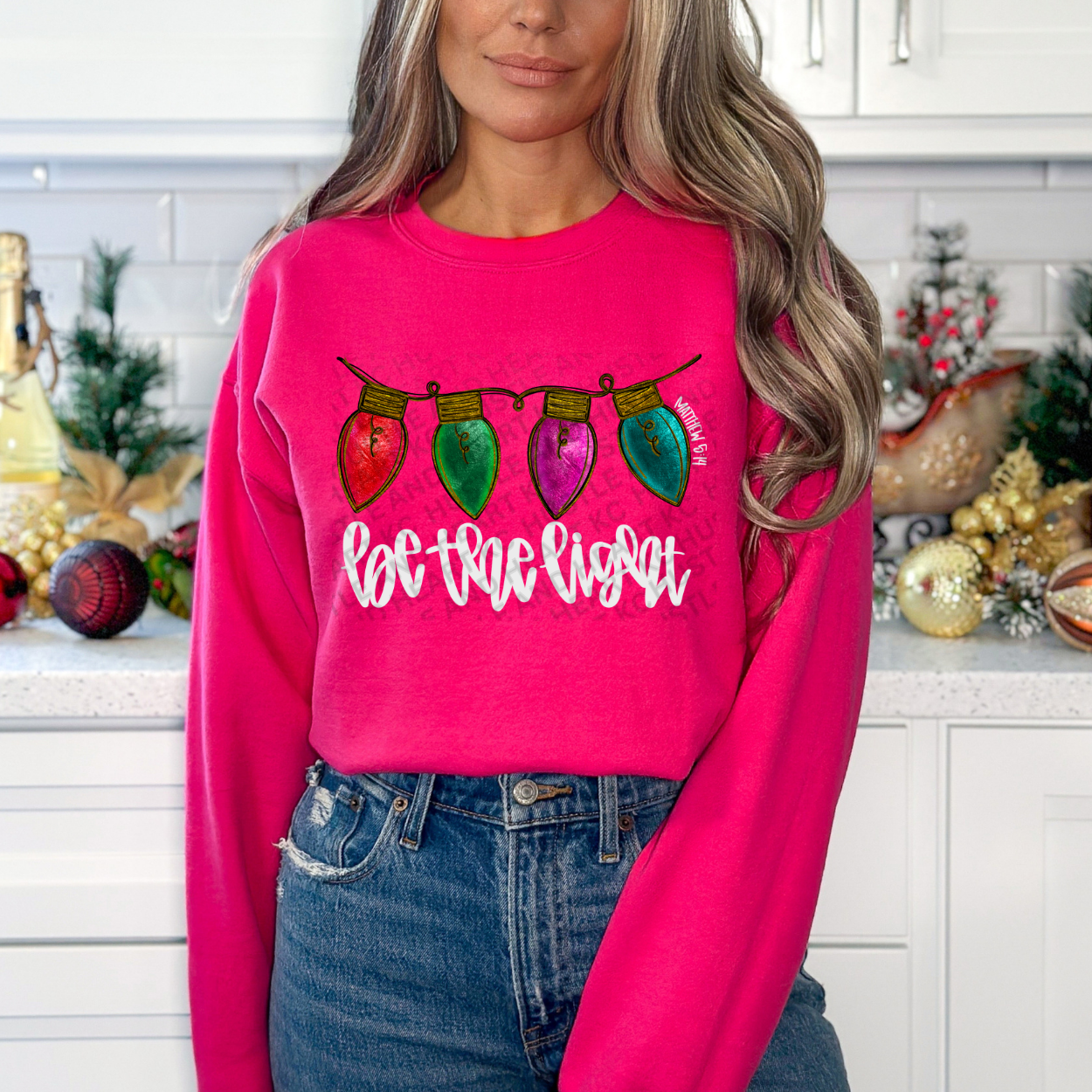 Be The Light Christmas Sweatshirt – Colorful Retro Bulb Design