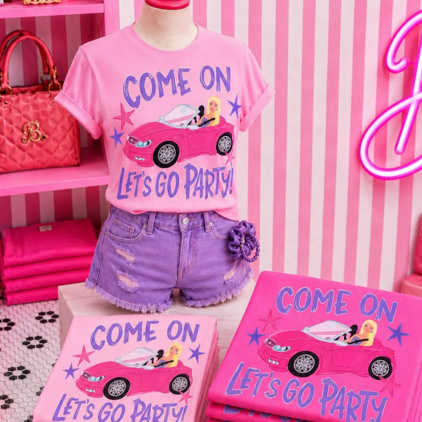 Barbie Come On Barbie Lets Go Party Graphic Tee Pink