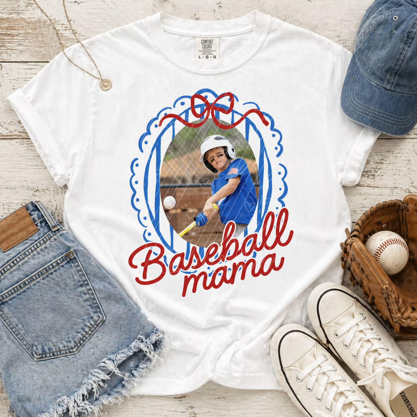 Custom Baseball Mama Photo Shirt | Personalized Baseball Mom T-Shirt