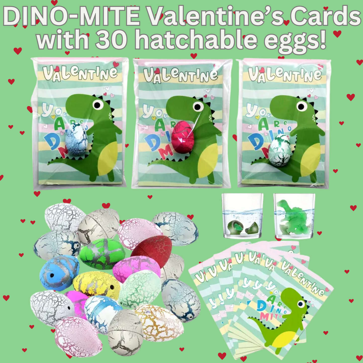 DINO-MITE Valentine’s Day Cards with Hatchable Dinosaur Eggs – 30 Pack