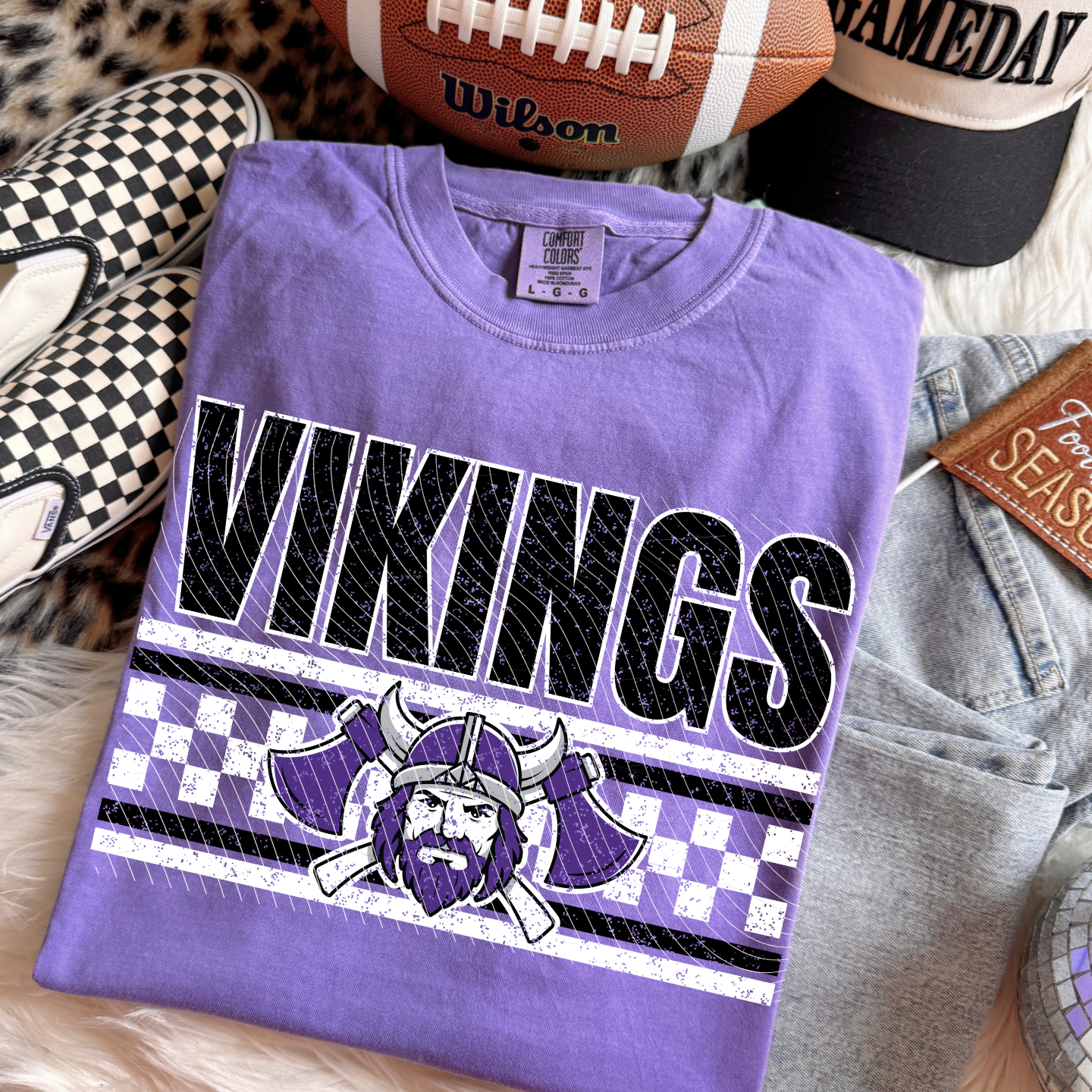 Distressed Vikings Checkered Youth T-Shirt