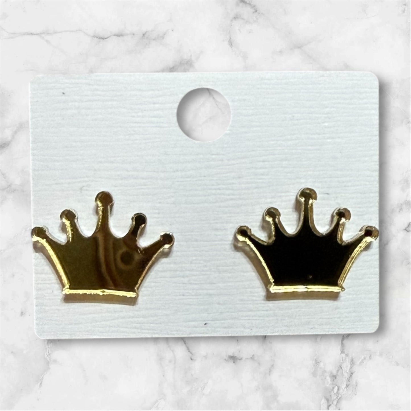 Gold Mirror Crown Stud Earrings