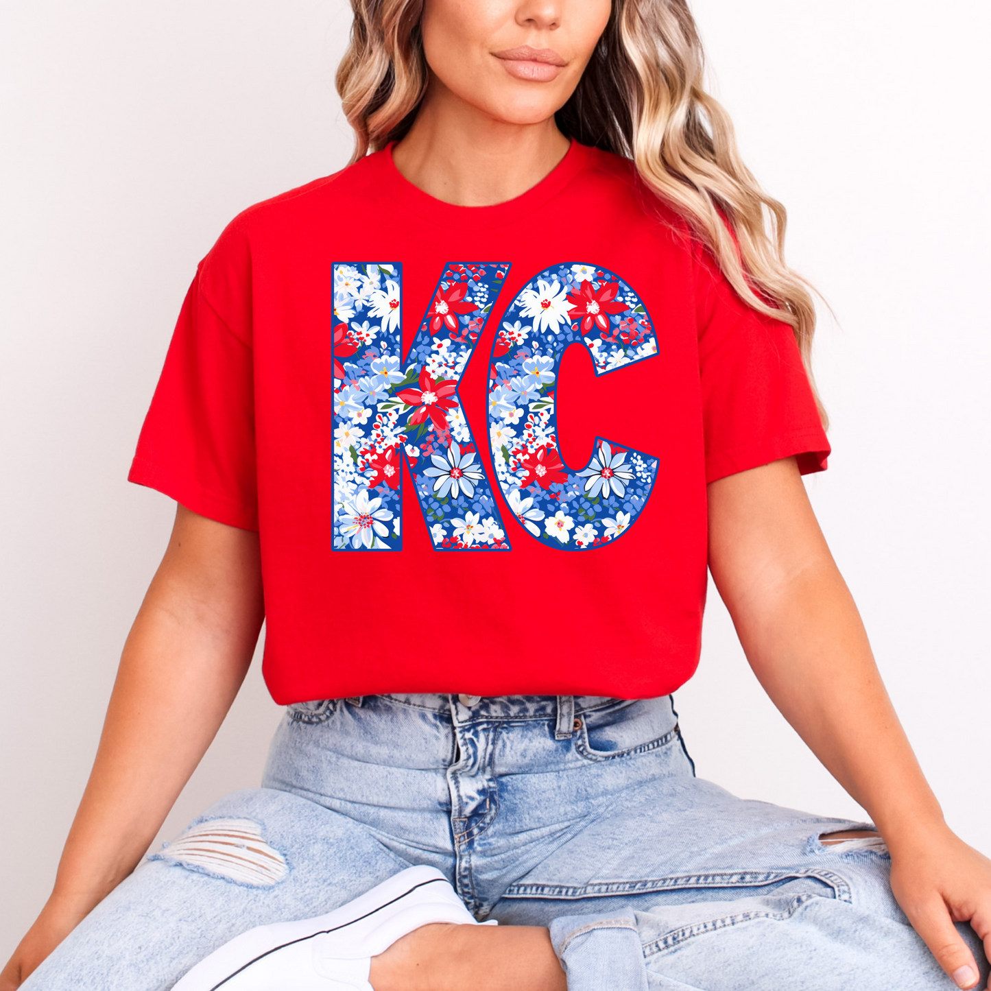 KC Floral Tee - Patriotic Red, White and Blue (Youth)
