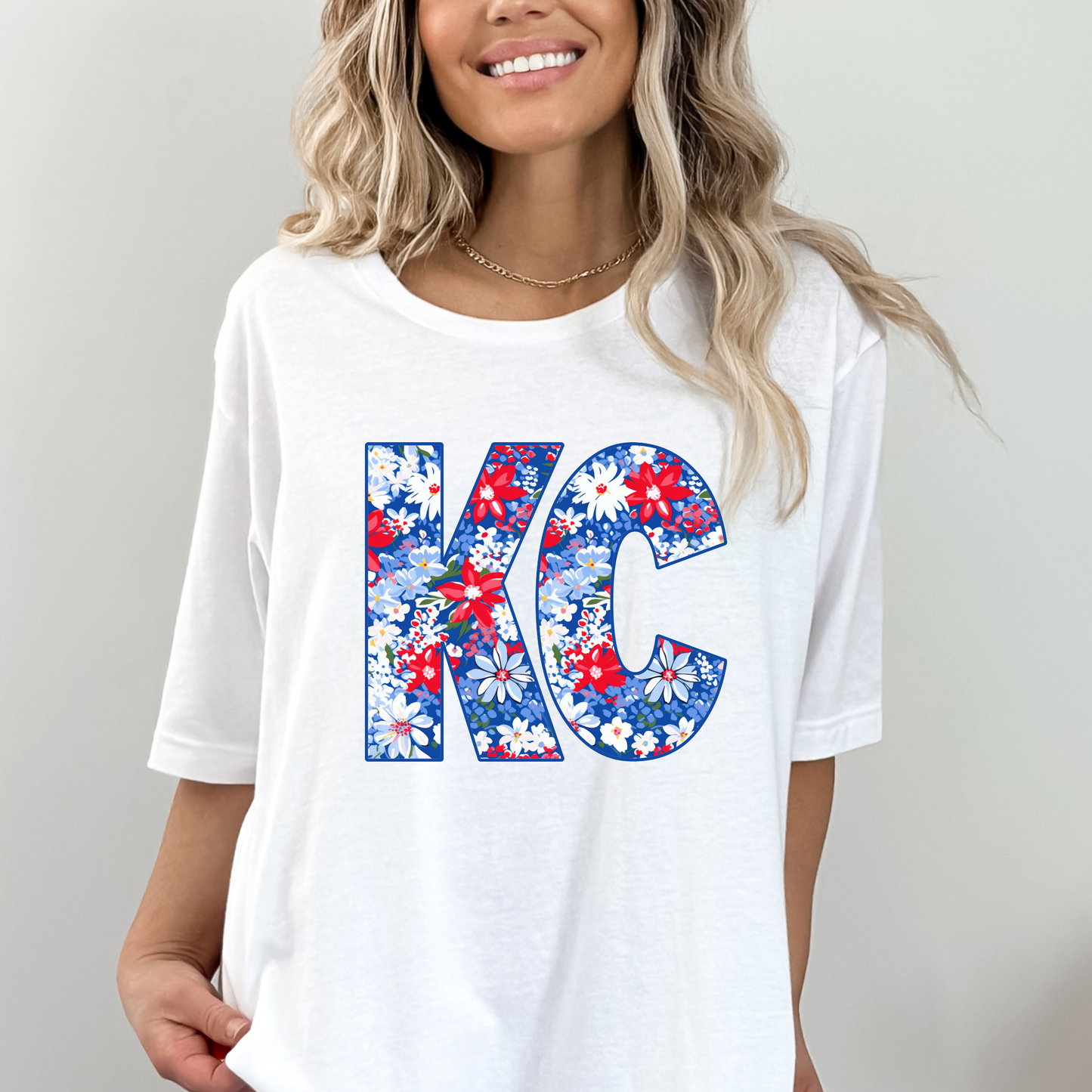 KC Floral Tee - Patriotic Red, White and Blue (Youth)
