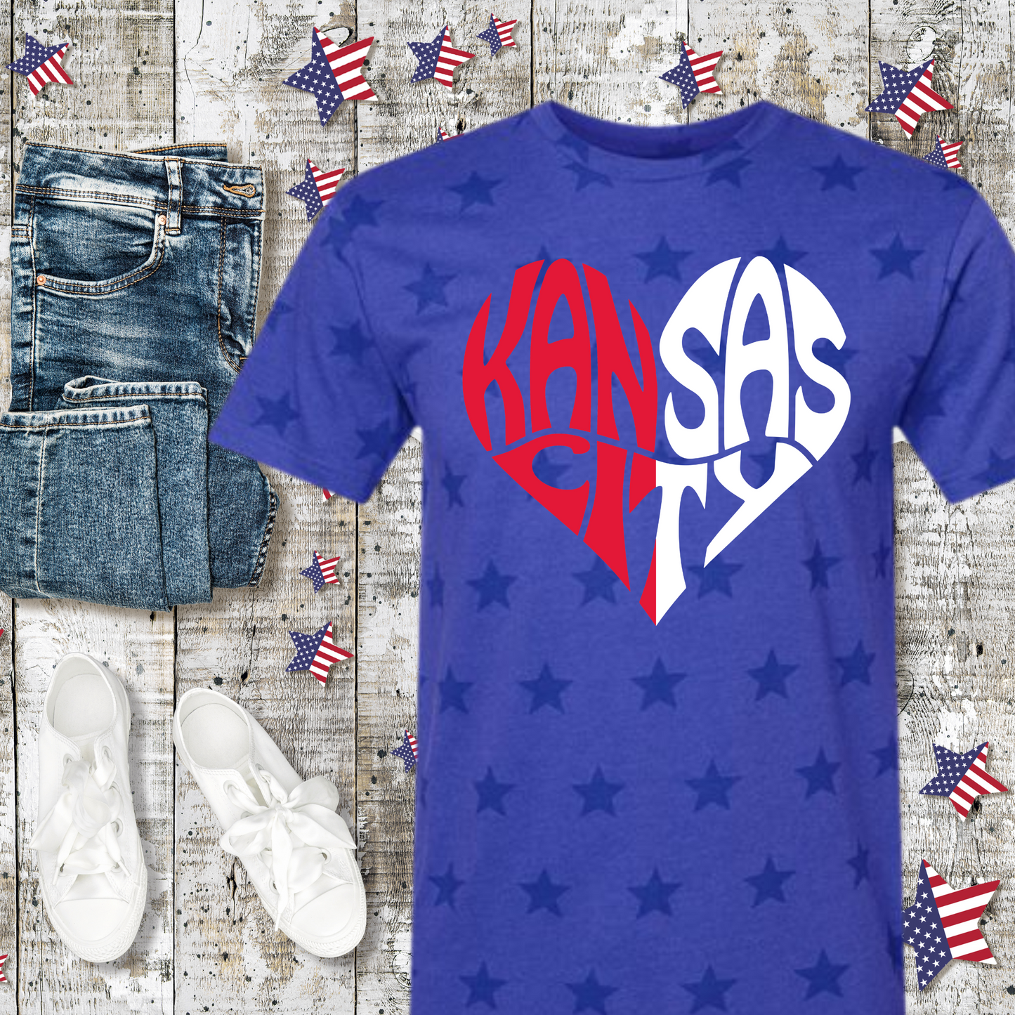 Kansas City Cutout Heart Tee - Patriotic Red, White & Blue (Youth)
