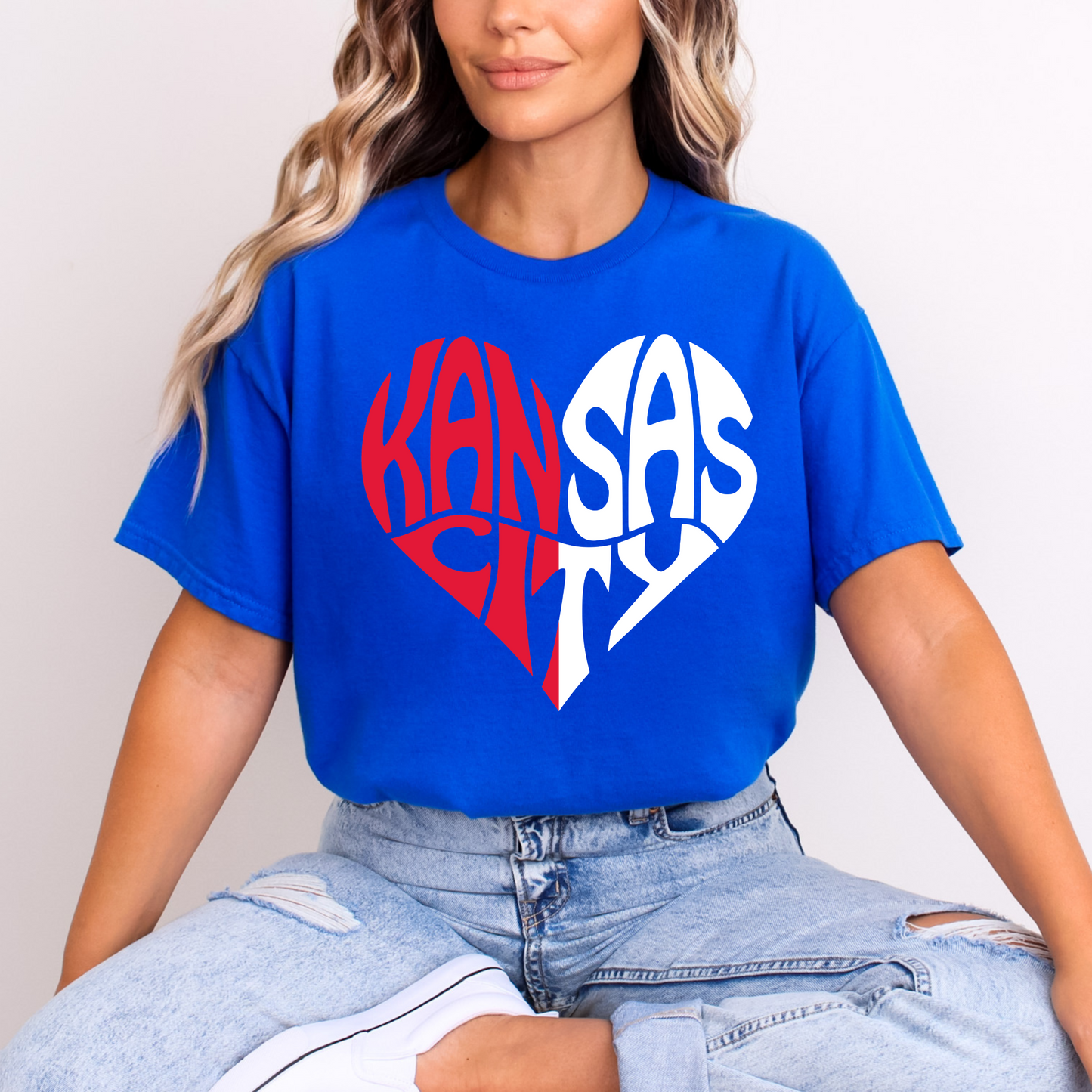 Kansas City Cutout Heart Tee - Patriotic Red, White & Blue (Youth)