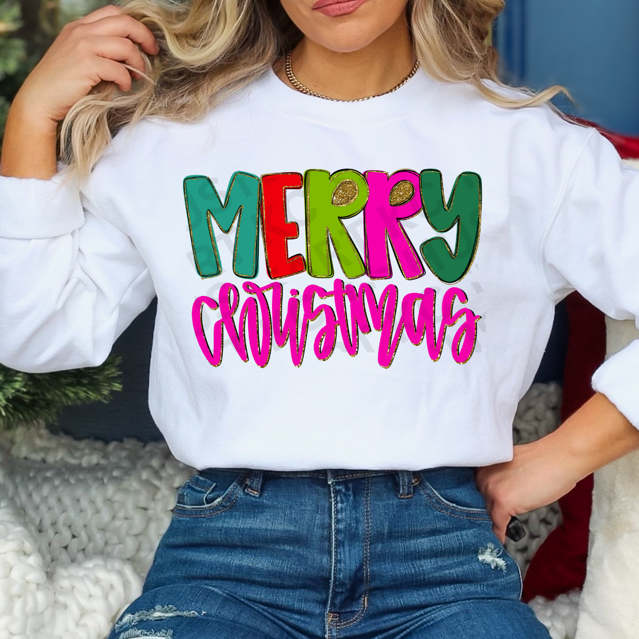 Merry Christmas Bright Lettering Sweatshirt – Festive Holiday Crewneck