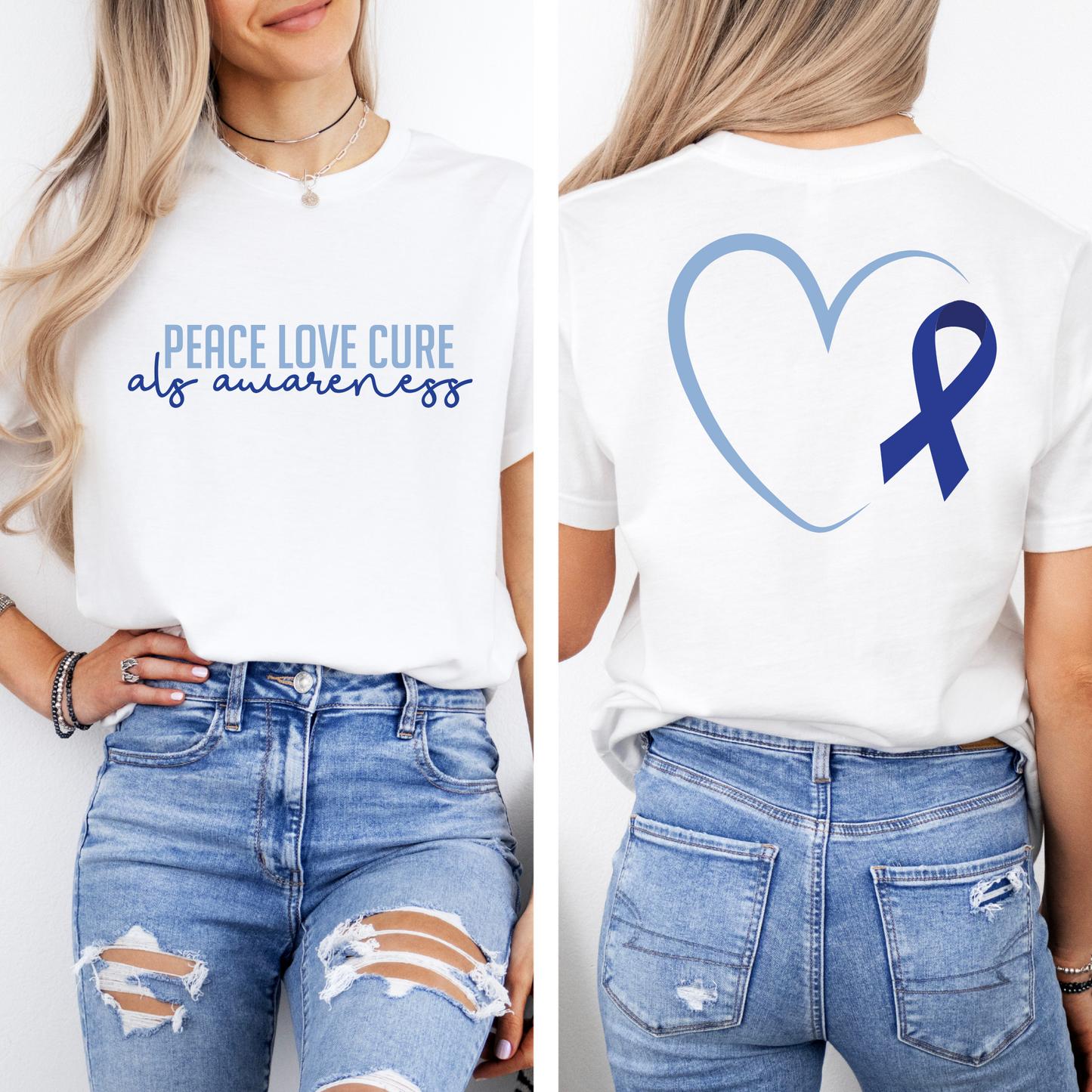 Peace, Love, Cure – ALS Awareness Tee (Front & Back Design)