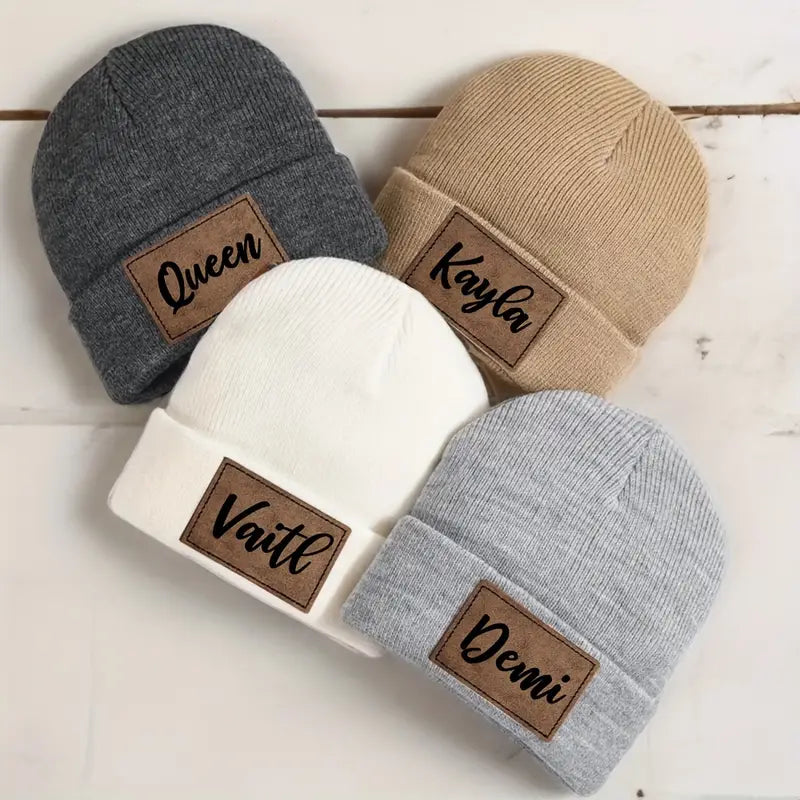 Personalized Leather Patch Youth Beanie