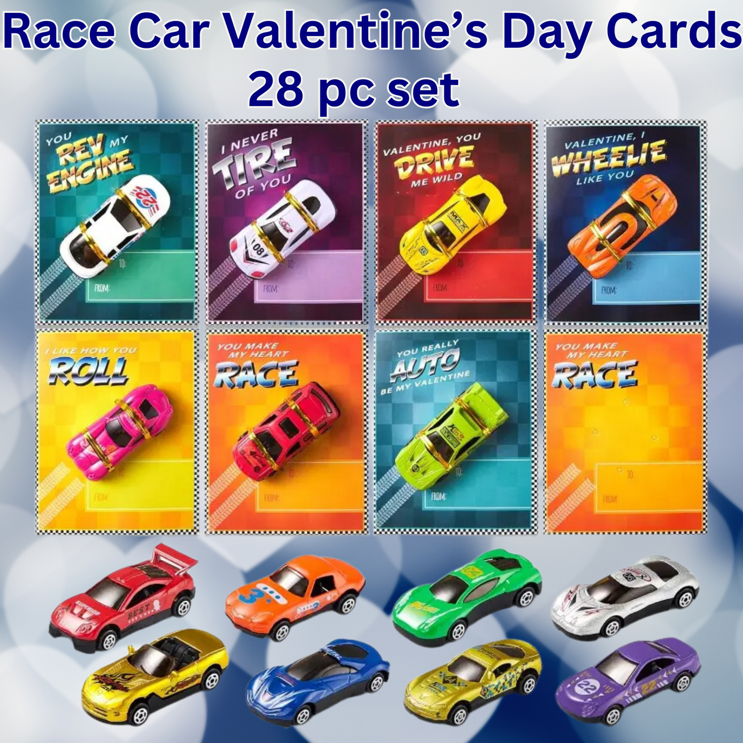 Race Car Valentine’s Day Cards - 28 Piece Set