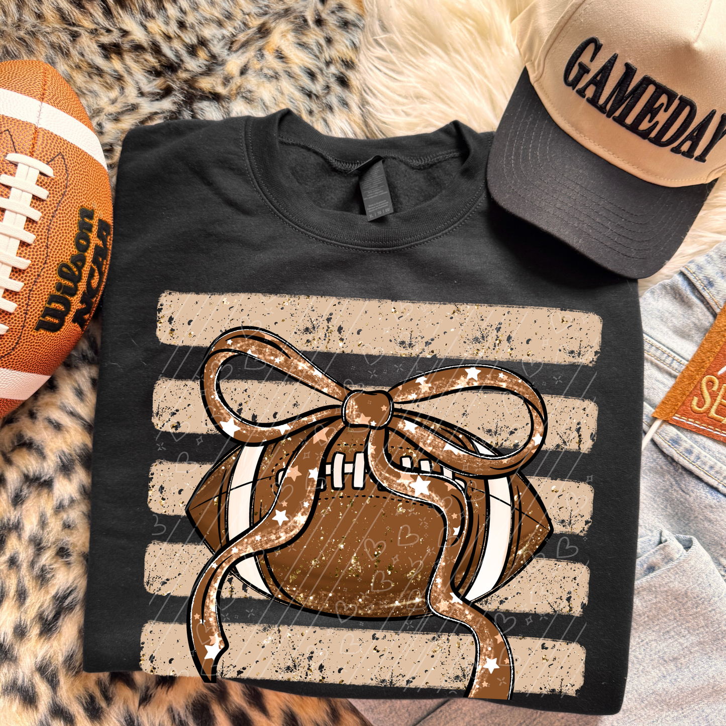 Neutral Football Bow Coquette Graphic Tee | Game Day Bow T-Shirt