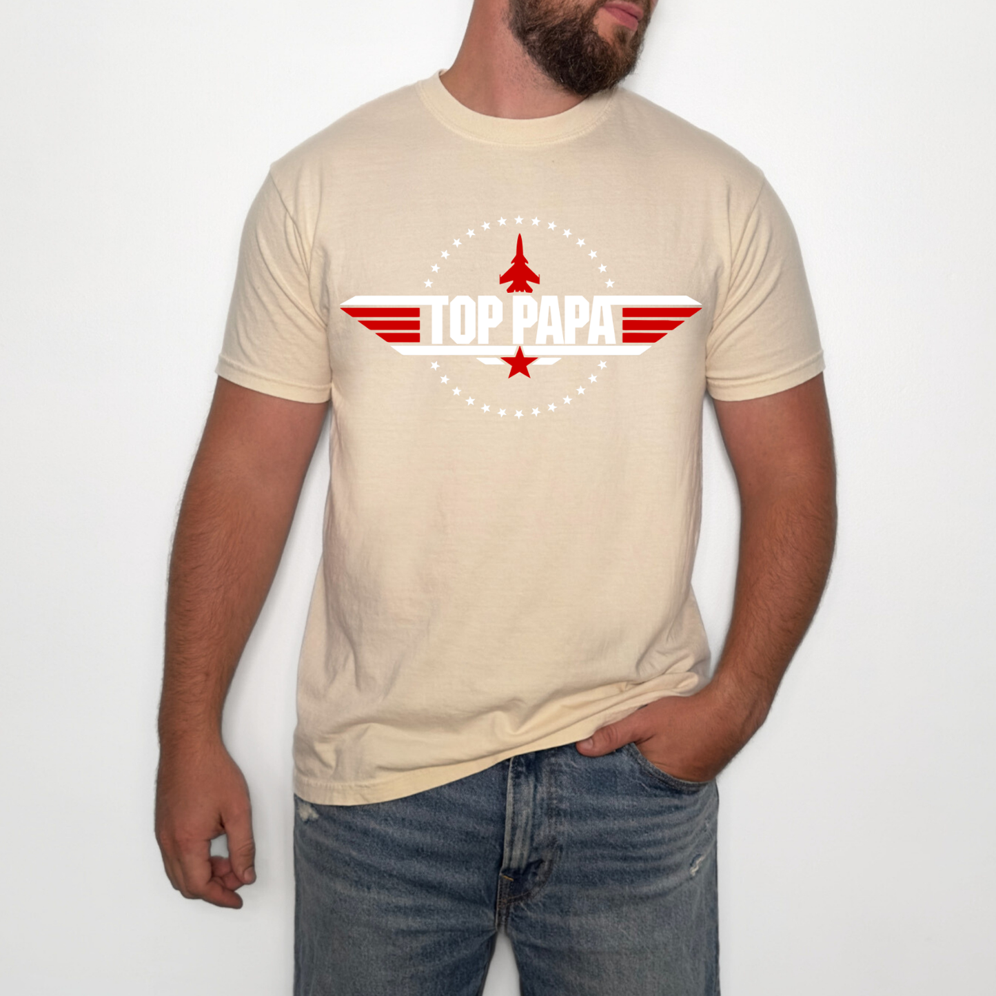 Top Papa Patriotic Aviation T-Shirt | Father's Day Gift for Dad, Papa, Grandpa | Military Inspired Graphic Tee