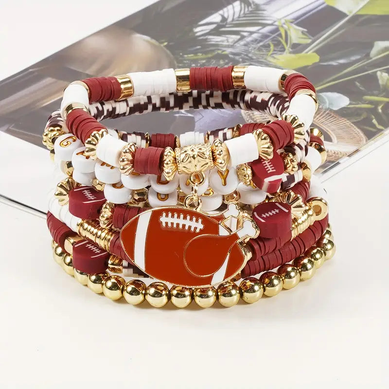 Game Day Football Charm Bracelet Stack
