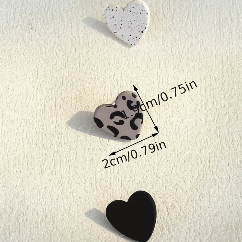 Monochrome Heart Stud Earring Set – Speckled, Animal Print, and Solid Black