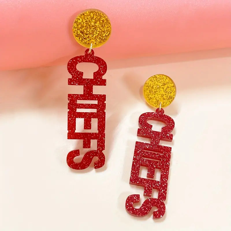 Team Spirit Glitter Dangle Earrings – Bold Red and Gold
