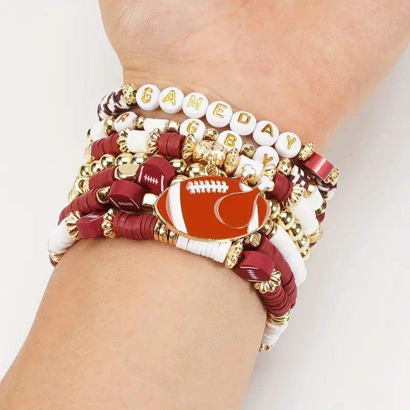 Game Day Football Charm Bracelet Stack