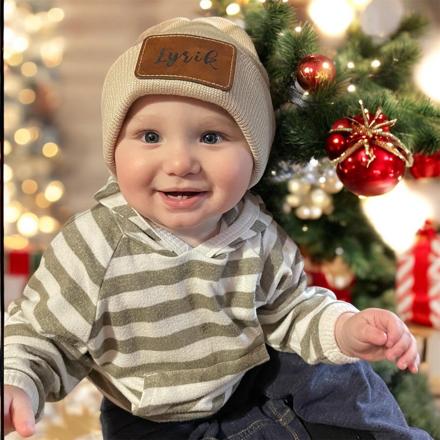 Personalized Leather Patch Youth Beanie