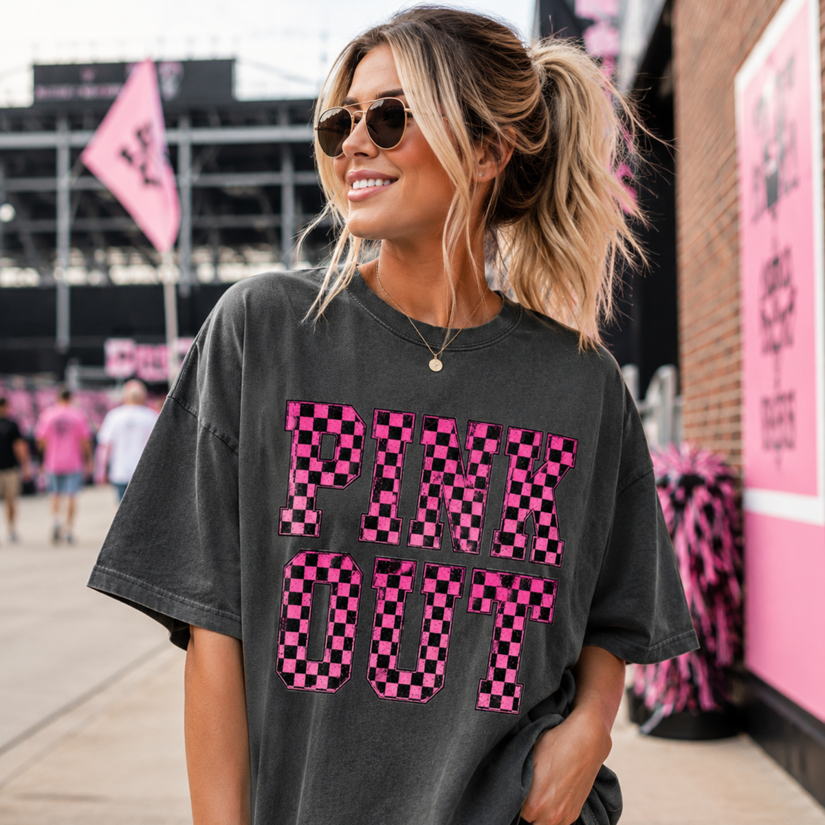 Pink Out Checkered Ombre Distressed