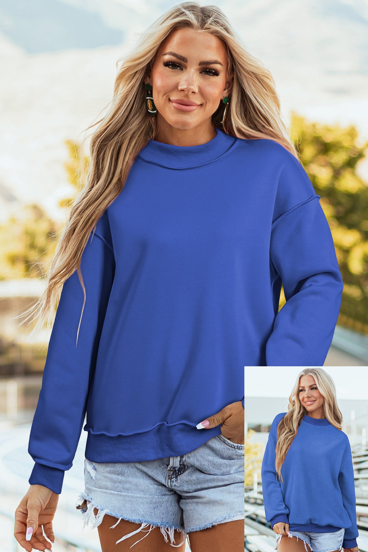 Racing Red Oversize Drop Shoulder Reversible Mock Neck Sweatshirt