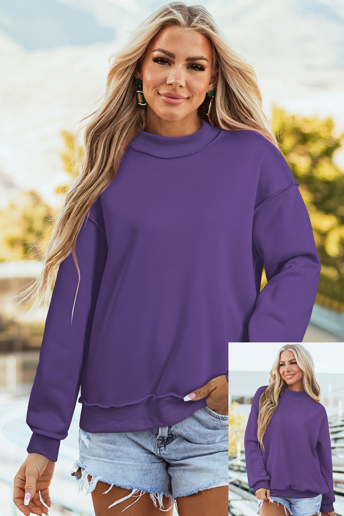 Racing Red Oversize Drop Shoulder Reversible Mock Neck Sweatshirt