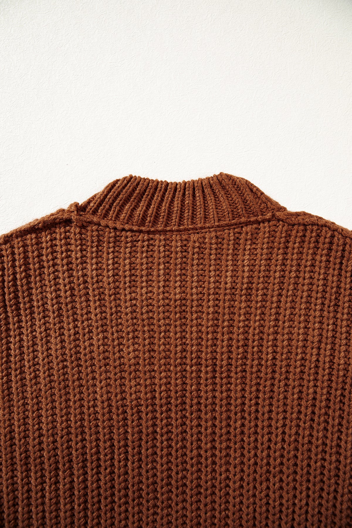 Coffee Solid Color Cable Knit Mock Neck Loose Pullover Sweater