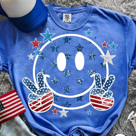 4th Smiley Face Faux Glitter (Youth)