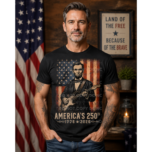 America’s 250th Anniversary Guitar Lincoln Patriotic Graphic Tee