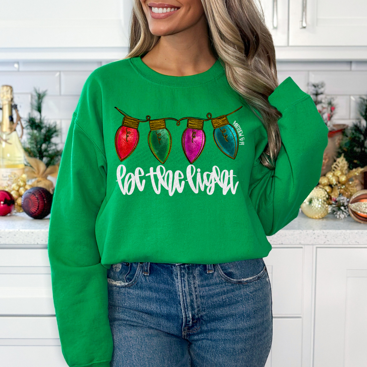 Be The Light Christmas Sweatshirt – Colorful Retro Bulb Design