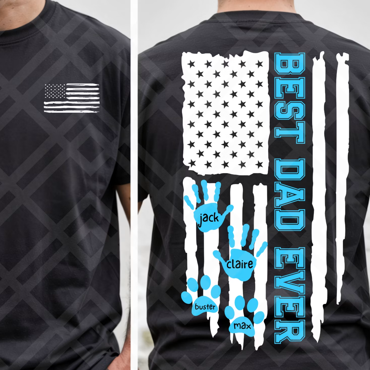Best Dad Ever Personalized Handprint Shirt | Custom Kids & Pet Names Father's Day Gift