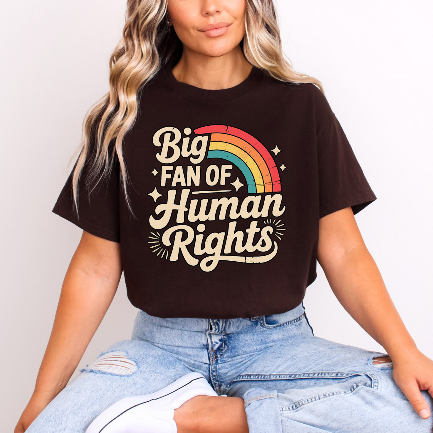 Big Fan of Human Rights Rainbow Retro Tee