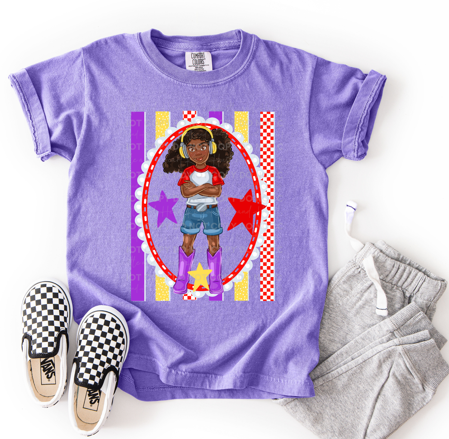 Gabby-inspired character design printed on a Comfort Colors® t-shirt with colorful accents and playful Toy Story-inspired details.