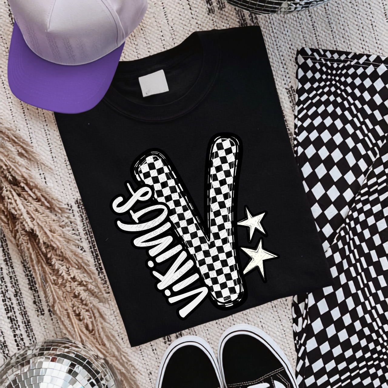 Checkered V Black Doodle