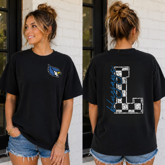 Distressed Liberty Bluejays Checkered Mascot