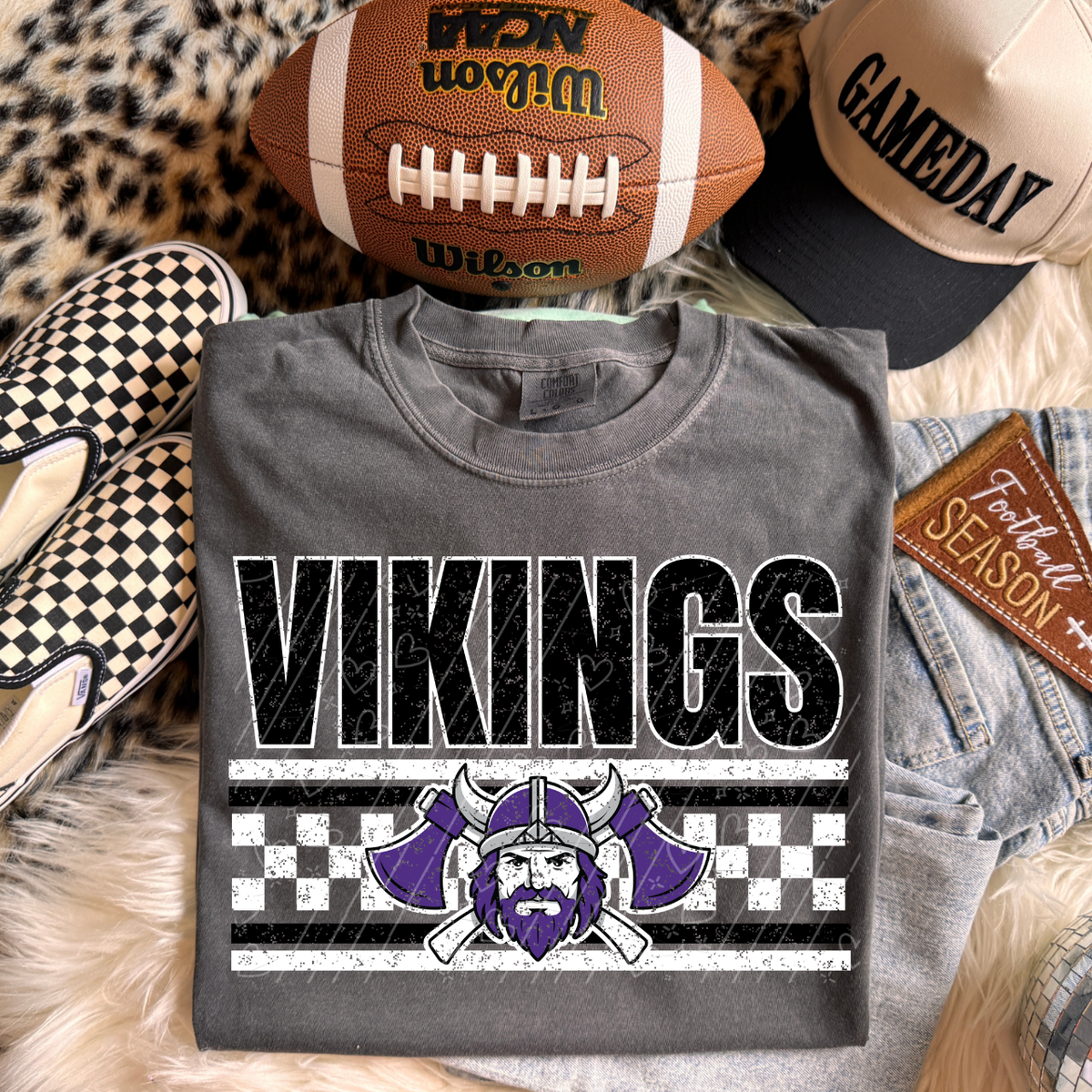 Distressed Viking Checkered Mascot