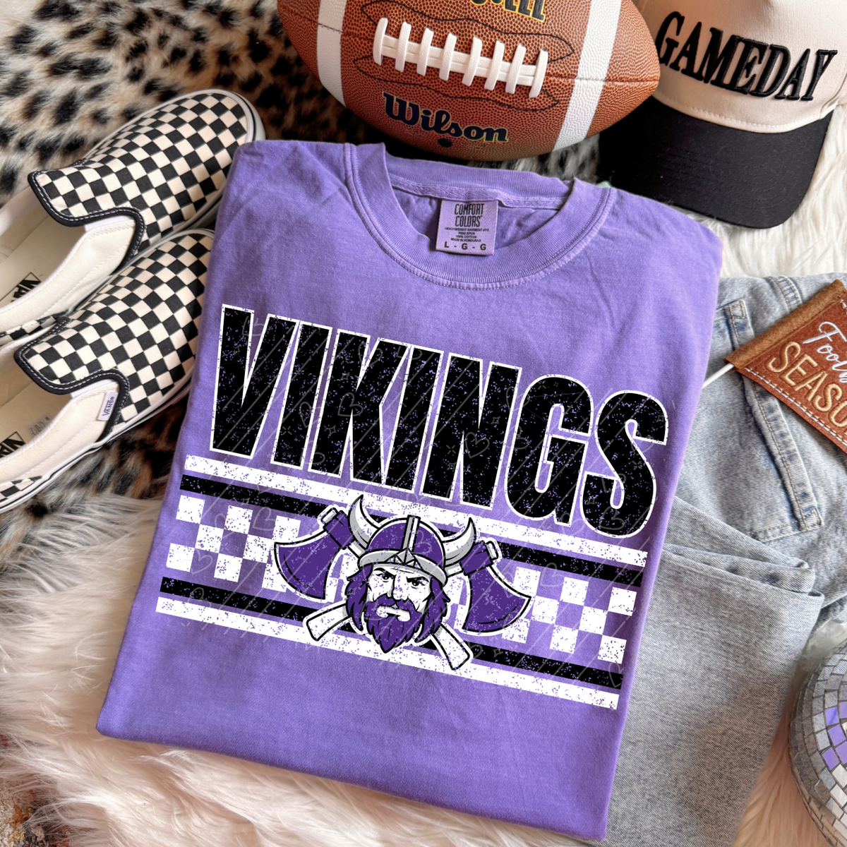 Distressed Viking Checkered Mascot