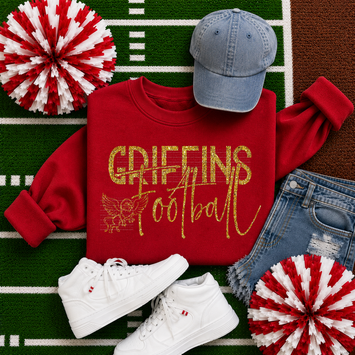 Faux Glitter Griffins Football