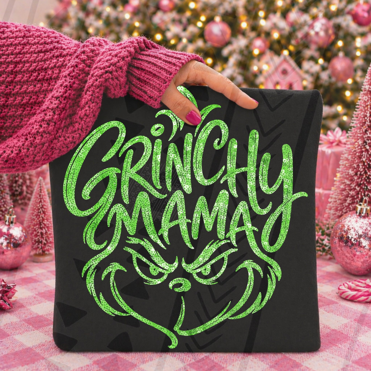 Grinchy Mama Faux Sequins
