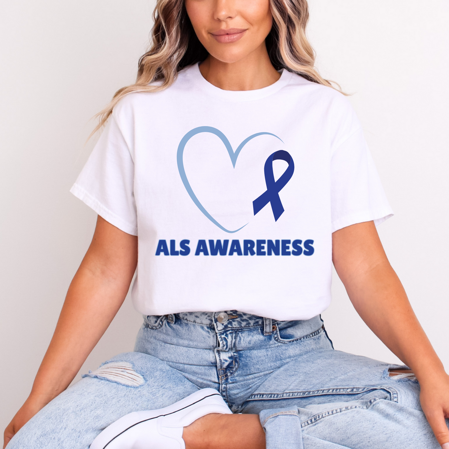 “Love Never Quits” – Heart Ribbon ALS Awareness Tee