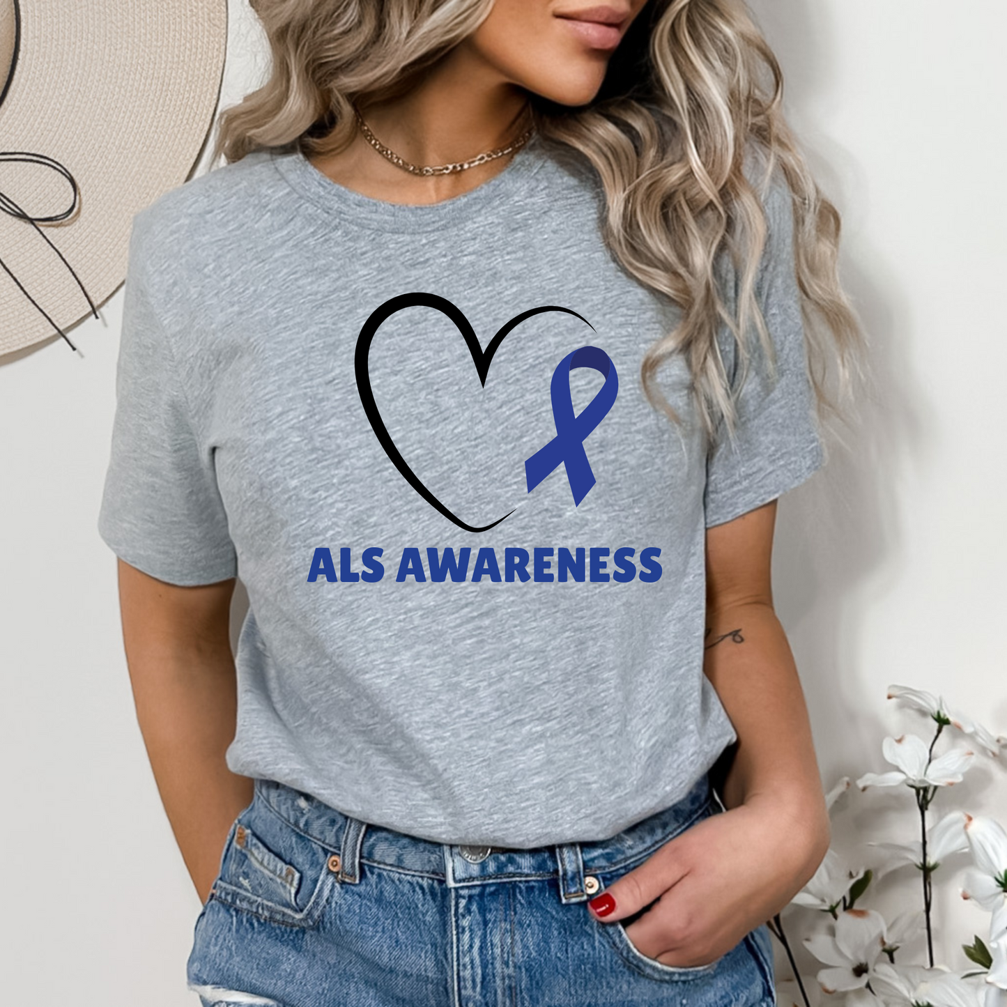 “Love Never Quits” – Heart Ribbon ALS Awareness Tee